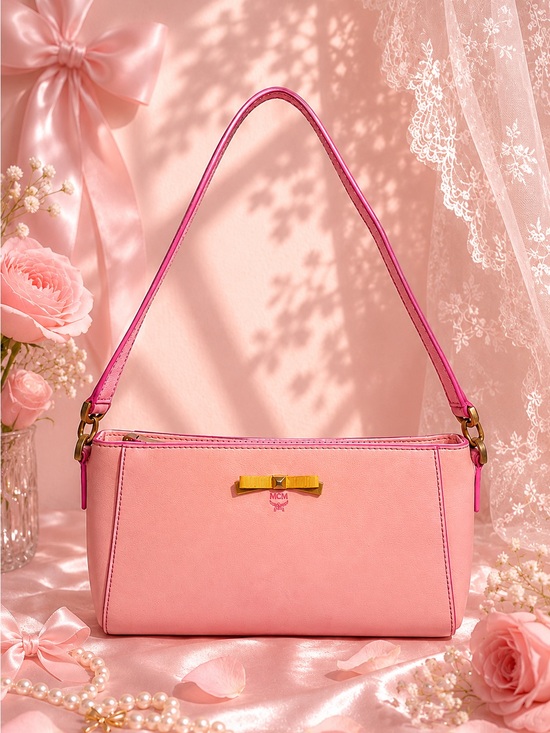 MCM Handbags - MCM Pink Leather Baguette Shoulder Bag | Bow Hardware Coquette Y2K